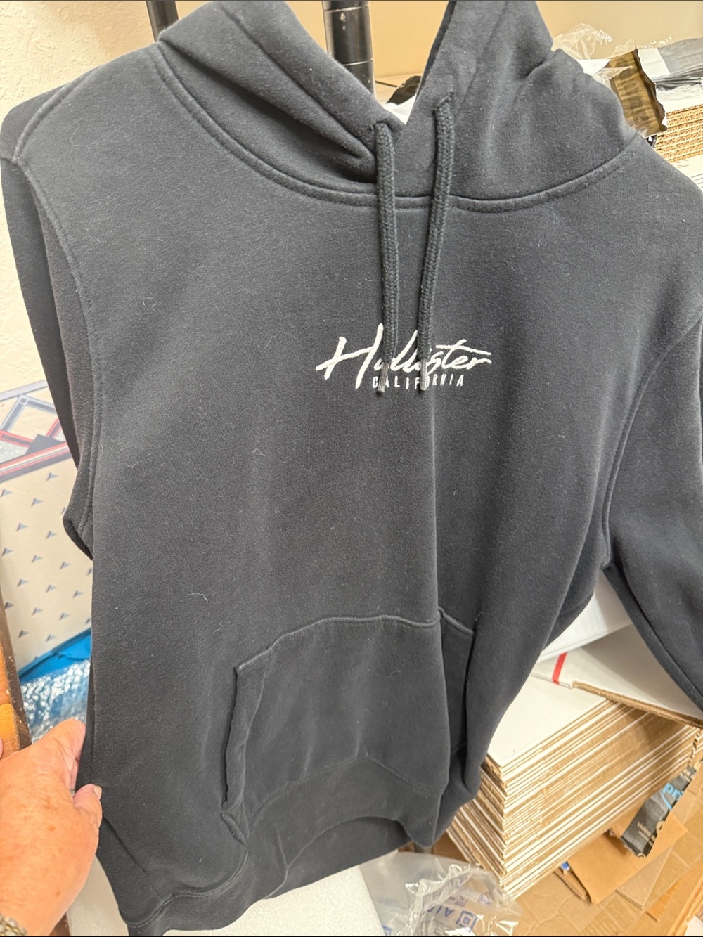 Hollister Black ladies Hooded Pullover with White Script Logo